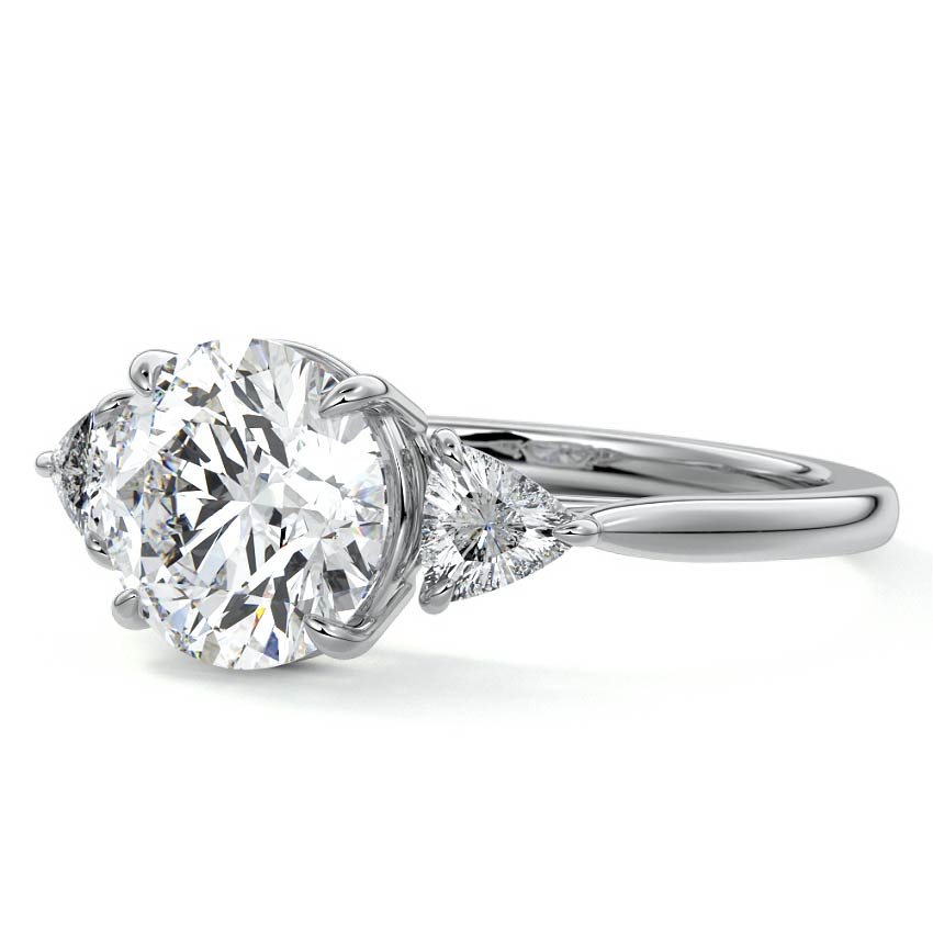 Silver Three-Stone Round Diamond Ring with Trillion Side Stones
