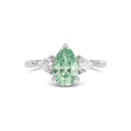 Silver Three-Stone Fancy Green Pear Cut Diamond Ring with Trillion Side Stones