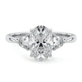 Silver Three-Stone Oval Diamond Ring with Trillion Side Stones