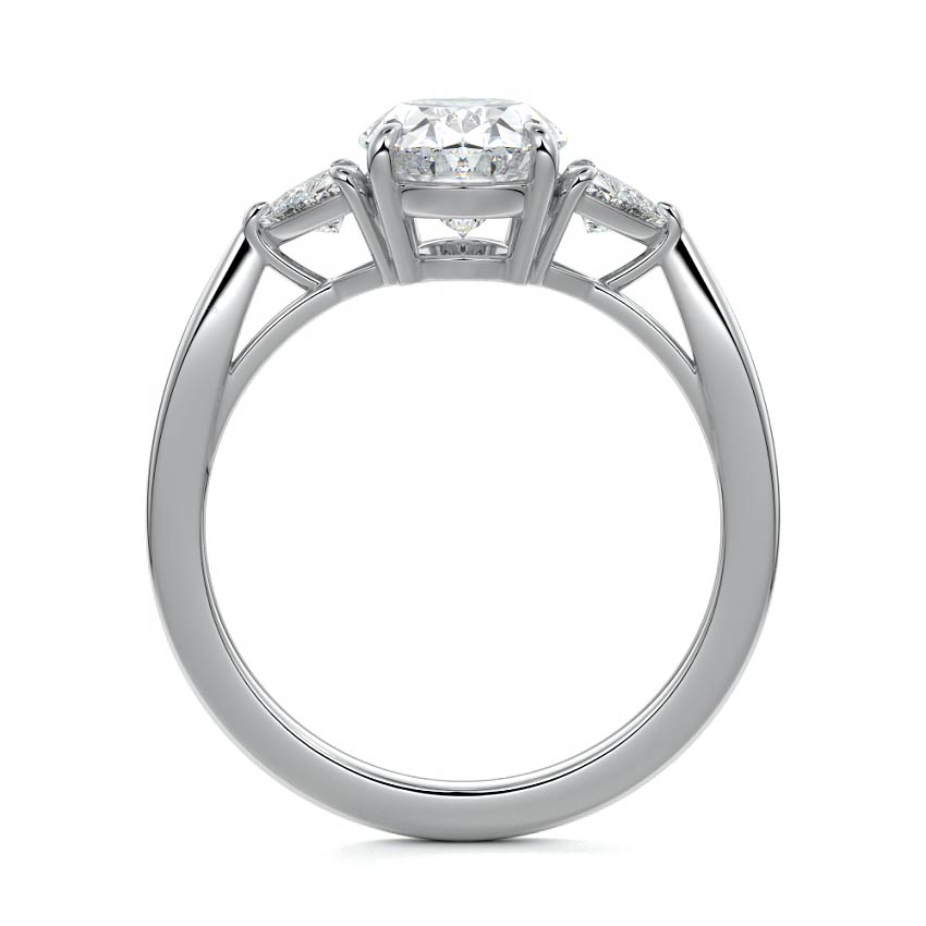 Silver Three-Stone Oval Diamond Ring with Trillion Side Stones