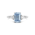 Platinum Three-Stone Fancy Blue Emerald Cut Diamond Ring with Trillion Side Stones