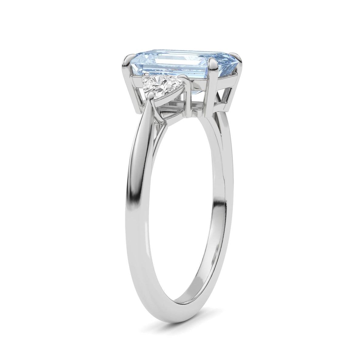 Platinum Three-Stone Fancy Blue Emerald Cut Diamond Ring with Trillion Side Stones