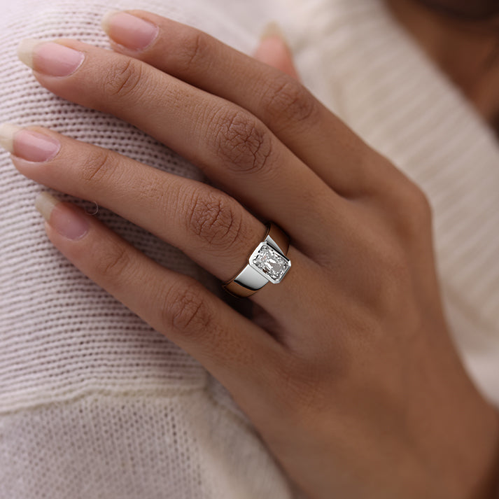 Silver Radiant Diamond Solitaire Engagement Ring
