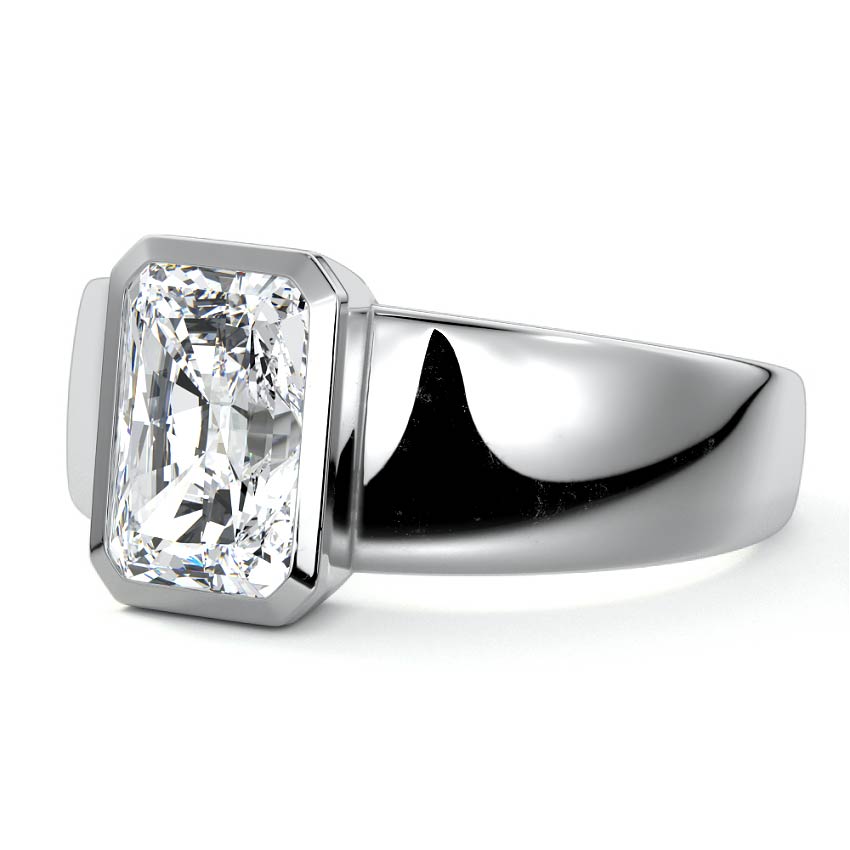 Silver Radiant Diamond Solitaire Engagement Ring