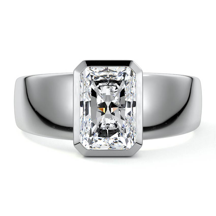 Silver Radiant Diamond Solitaire Engagement Ring