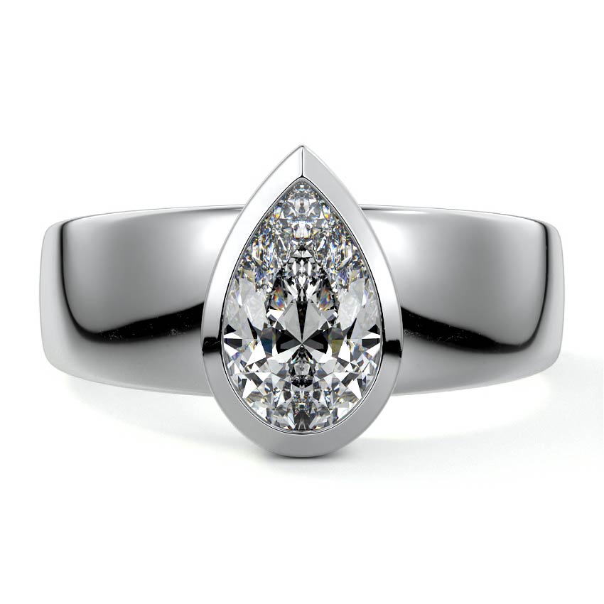 Silver Pear Diamond Solitaire Engagement Ring