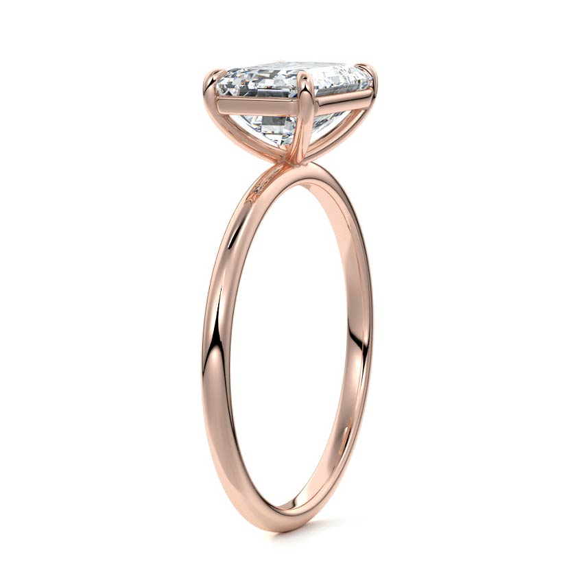 Rose gold Emerald Diamond Solitaire Engagement Ring with Four-Prong Setting