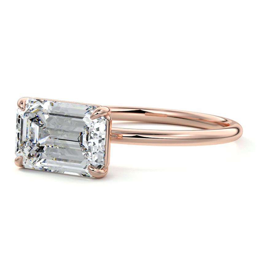 Rose gold Emerald Diamond Solitaire Engagement Ring with Four-Prong Setting