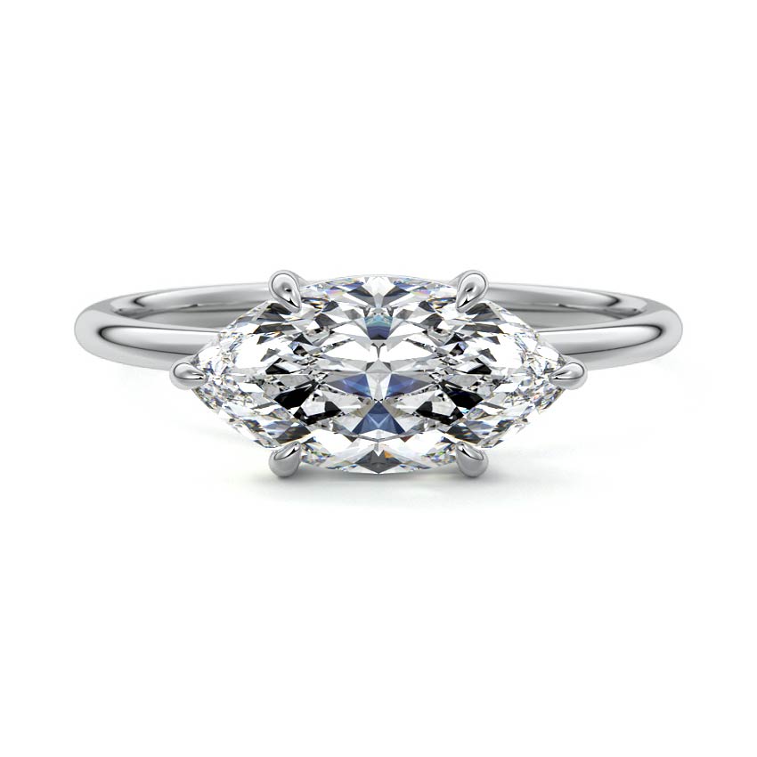 Silver Marquise Diamond Solitaire Engagement Ring with Four-Prong Setting