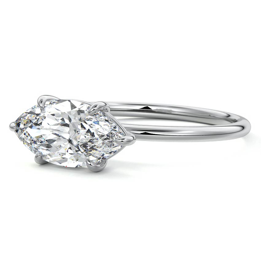 Silver Marquise Diamond Solitaire Engagement Ring with Four-Prong Setting