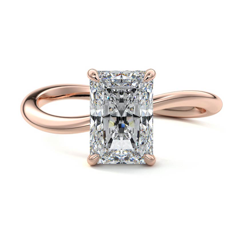 Rose gold Radiant Diamond Hidden Halo Twist Solitaire Ring