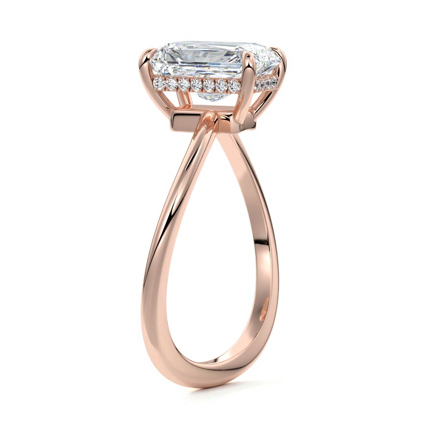 Rose gold Radiant Diamond Hidden Halo Twist Solitaire Ring