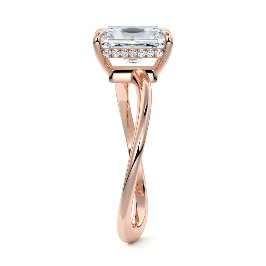 Rose gold Radiant Diamond Hidden Halo Twist Solitaire Ring
