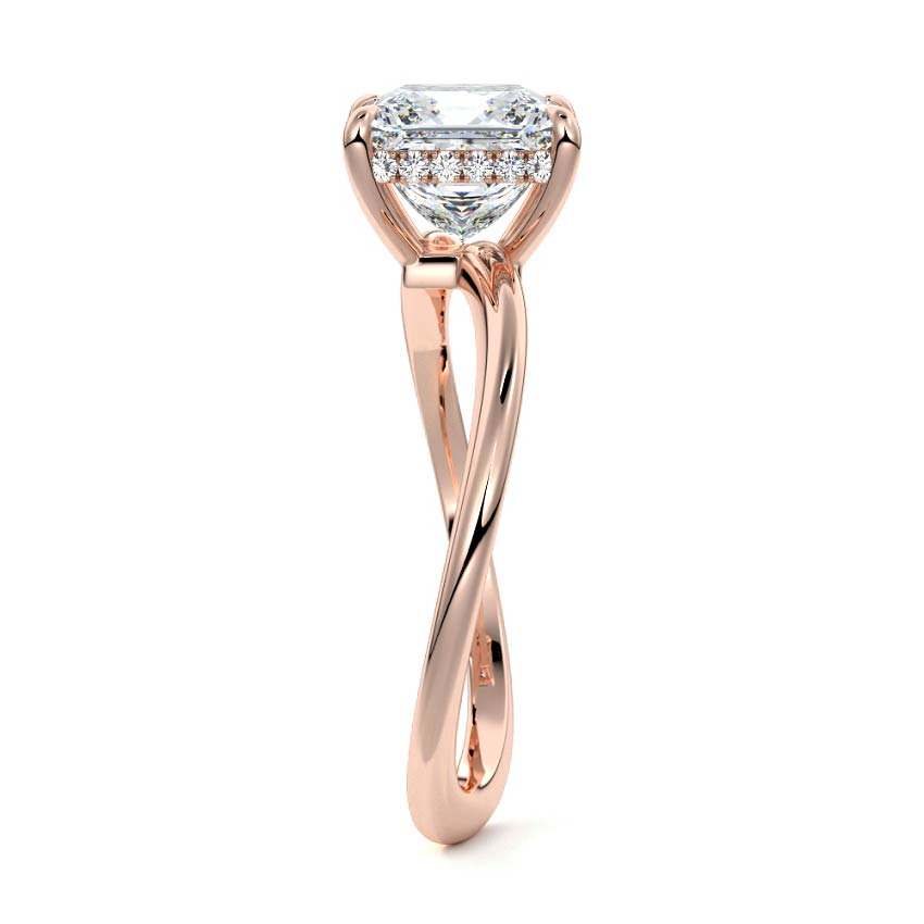 Rose gold Princess Diamond Hidden Halo Twist Solitaire Ring