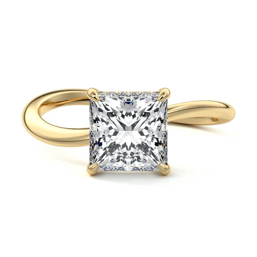 Yellow gold Princess Diamond Hidden Halo Twist Solitaire Ring