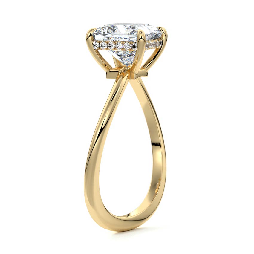 Yellow gold Princess Diamond Hidden Halo Twist Solitaire Ring