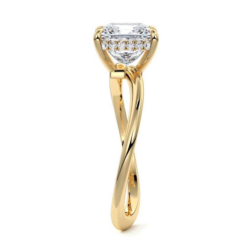 Yellow gold Princess Diamond Hidden Halo Twist Solitaire Ring