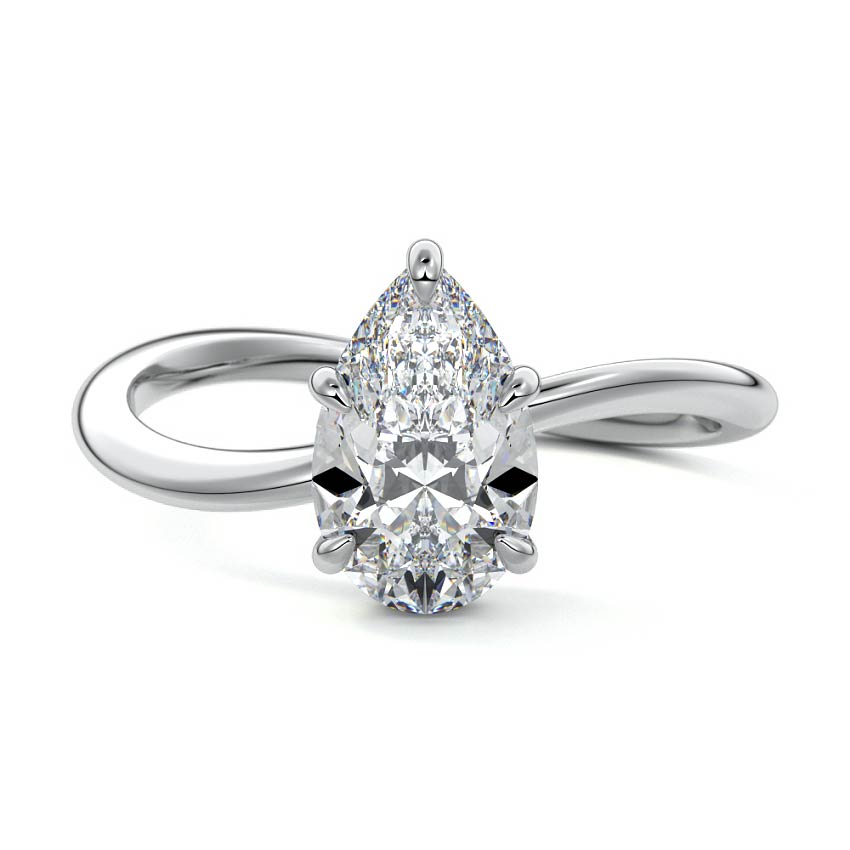 Silver Pear Diamond Hidden Halo Twist Solitaire Ring