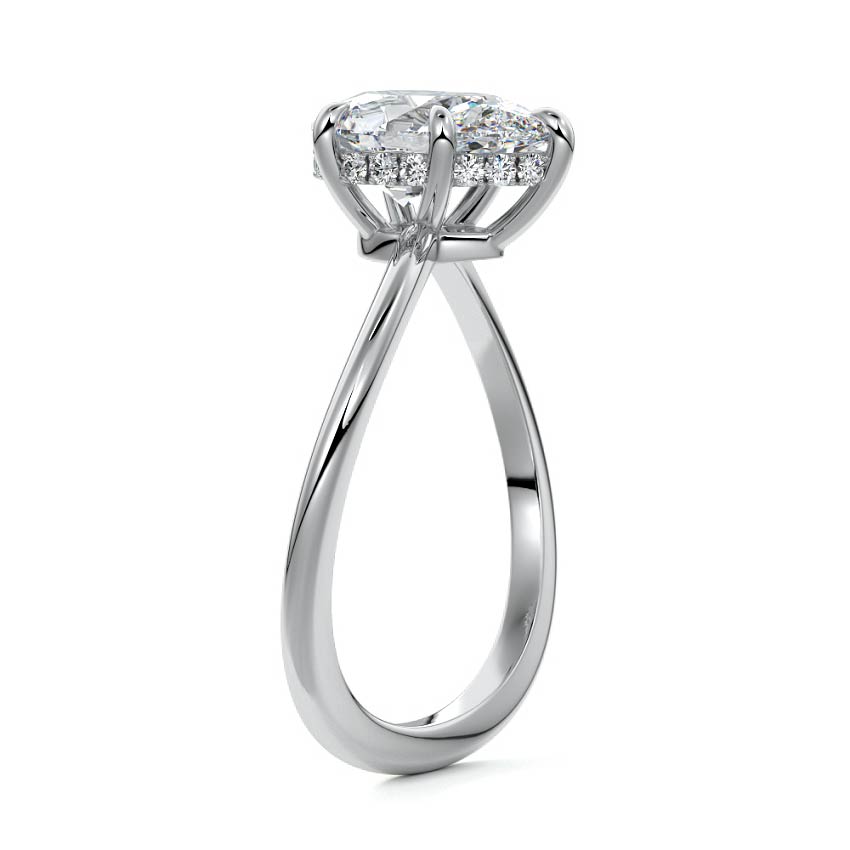 Silver Pear Diamond Hidden Halo Twist Solitaire Ring