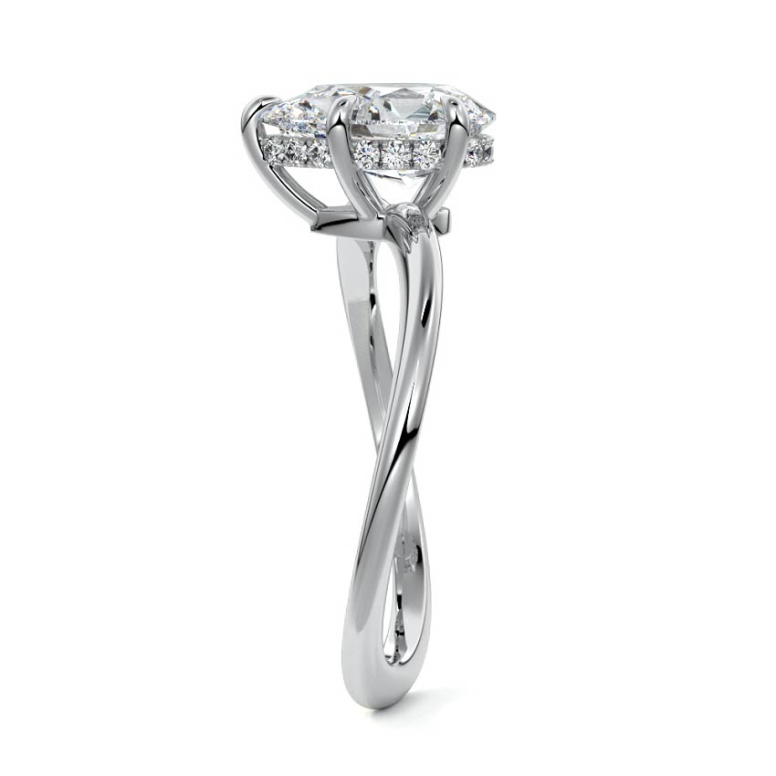 Silver Pear Diamond Hidden Halo Twist Solitaire Ring