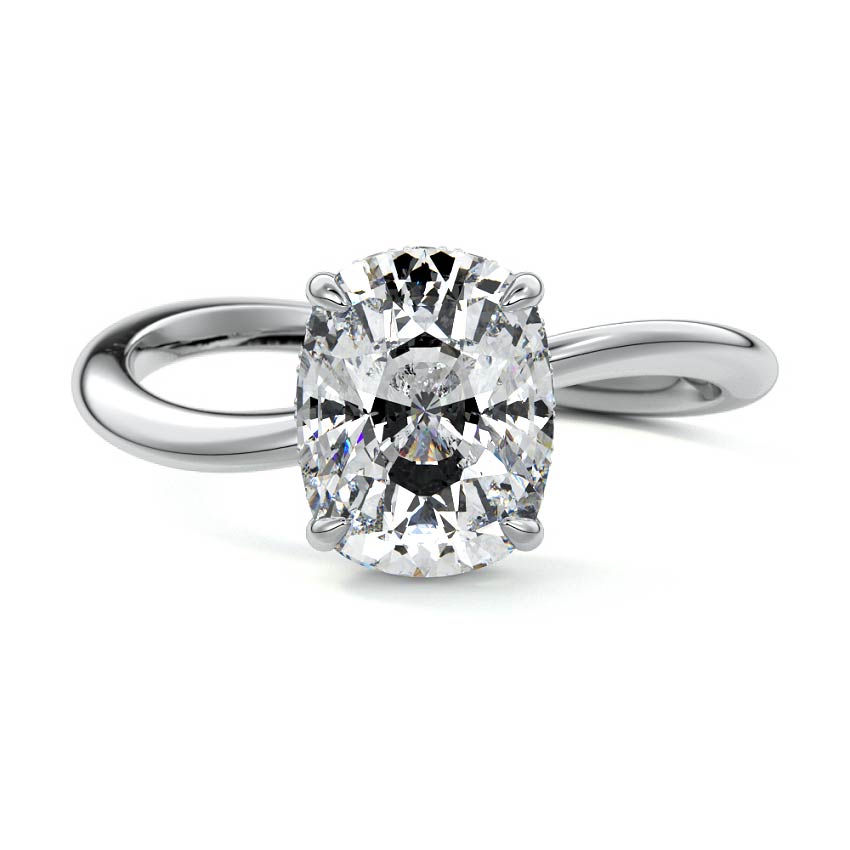Platinum Cushion Diamond Hidden Halo Twist Solitaire Ring