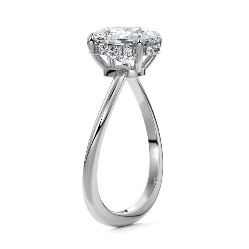 Platinum Cushion Diamond Hidden Halo Twist Solitaire Ring