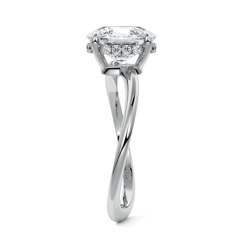 Platinum Cushion Diamond Hidden Halo Twist Solitaire Ring