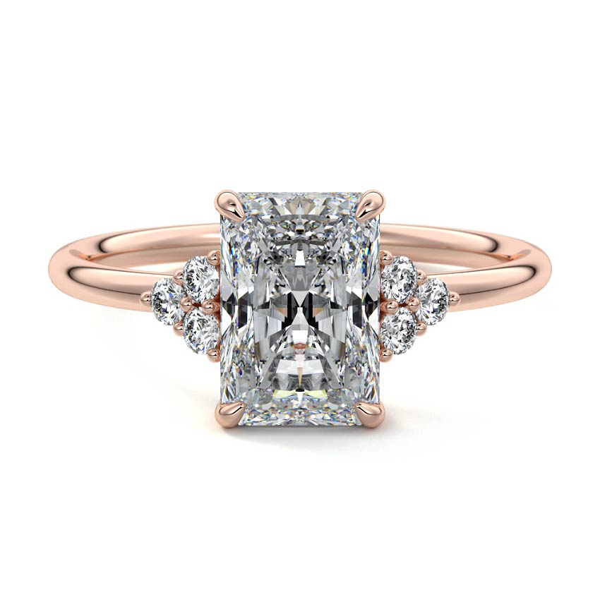 Rose gold Radiant Diamond Side Stone Engagement Ring