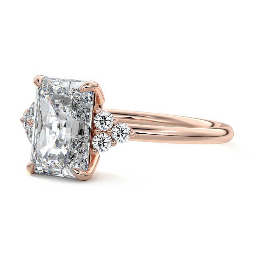 Rose gold Radiant Diamond Side Stone Engagement Ring