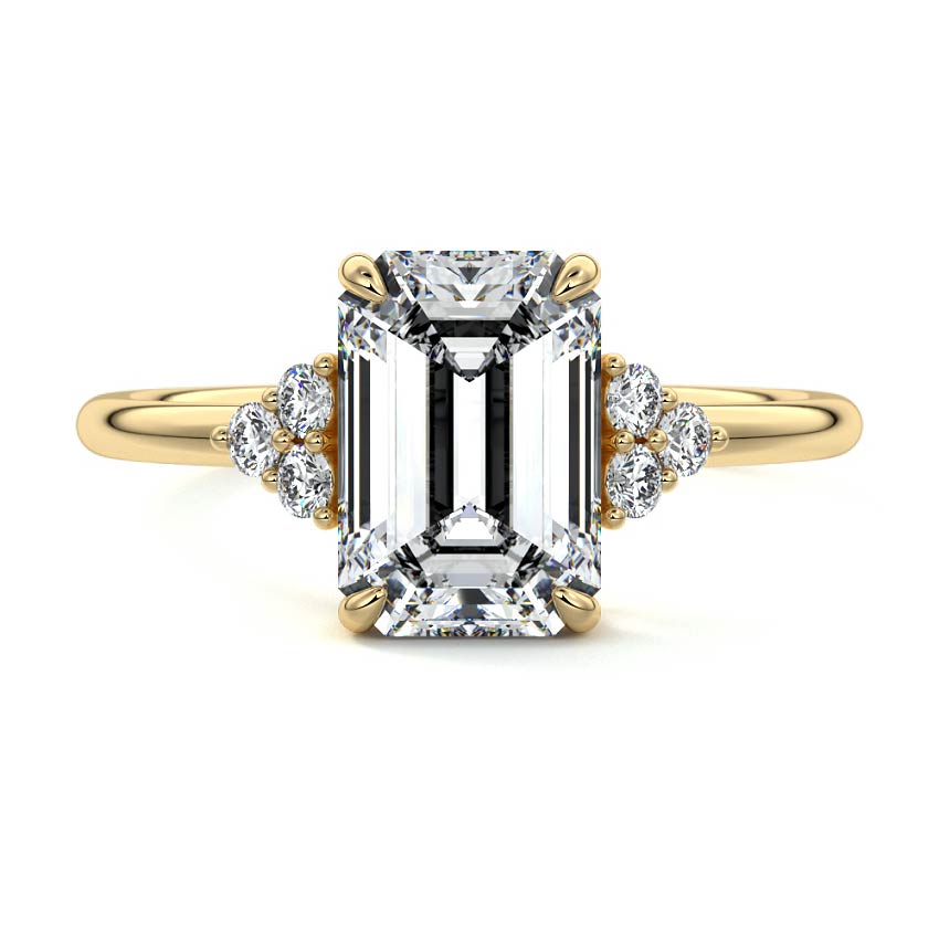 Yellow gold Emerald Diamond Side Stone Engagement Ring