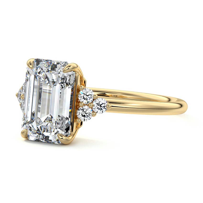 Yellow gold Emerald Diamond Side Stone Engagement Ring