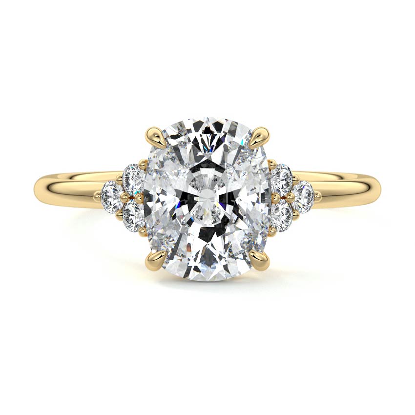 Yellow gold Cushion Diamond Side Stone Engagement Ring