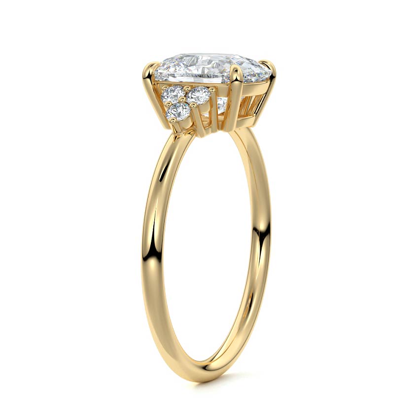 Yellow gold Cushion Diamond Side Stone Engagement Ring