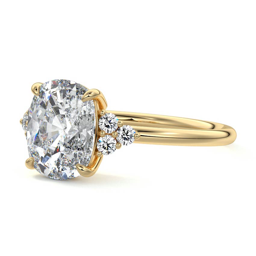 Yellow gold Cushion Diamond Side Stone Engagement Ring