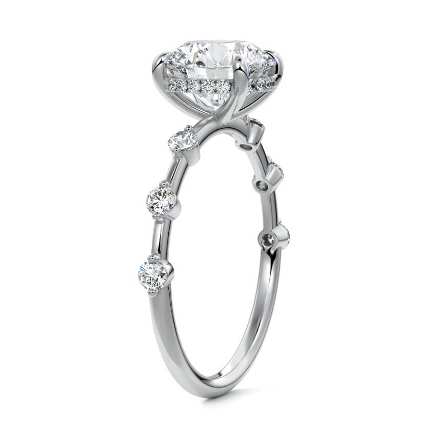 Platinum Round Diamond Engagement Ring with Prong Setting and Hidden Halo