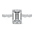 Platinum Emerald Diamond Engagement Ring with Prong Setting and Hidden Halo
