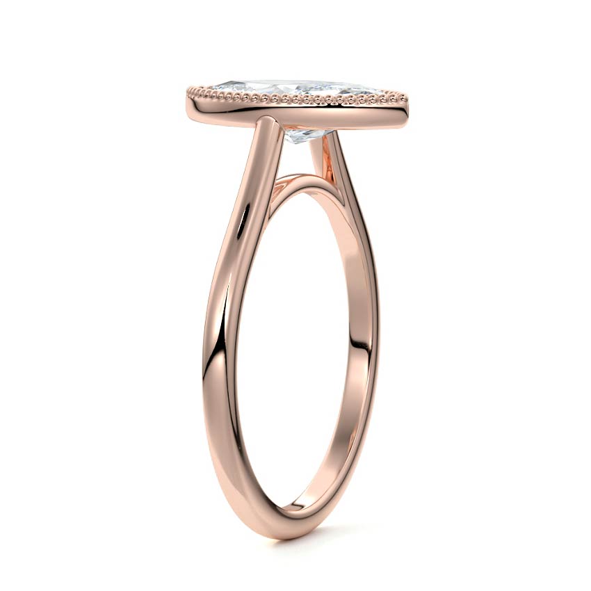 Rose gold Marquise Diamond Solitaire Engagement Ring with Milgrain Bezel Setting
