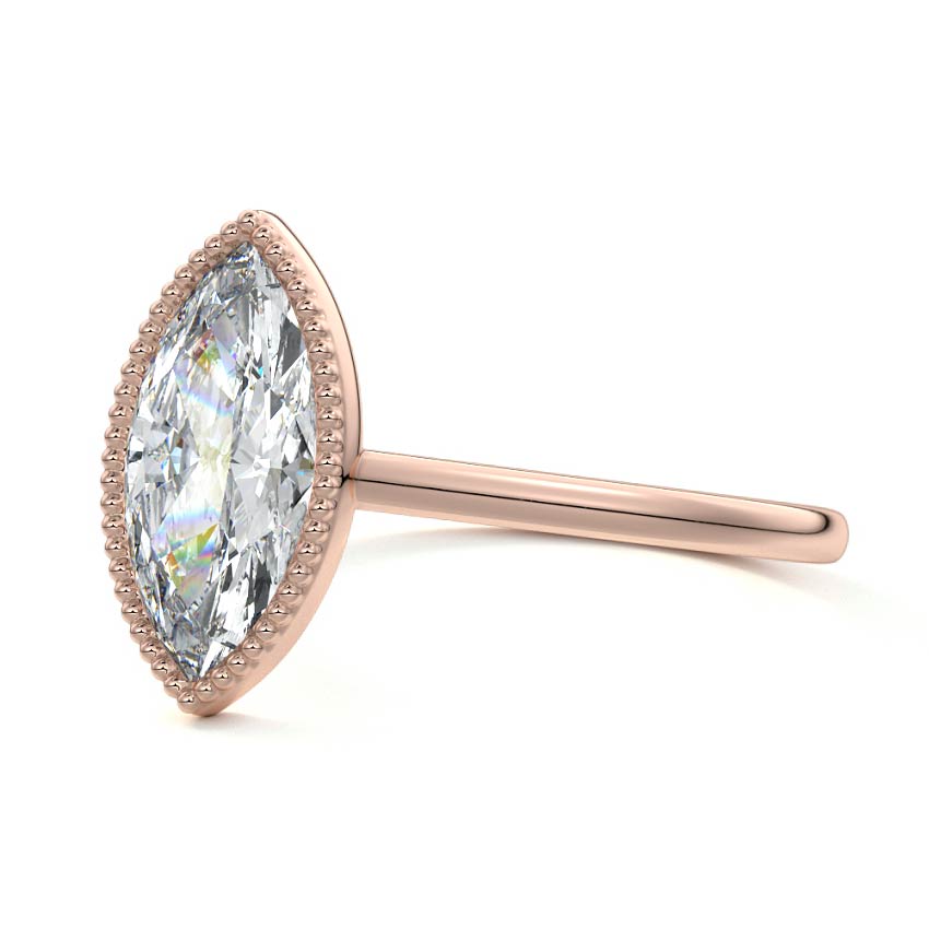 Rose gold Marquise Diamond Solitaire Engagement Ring with Milgrain Bezel Setting