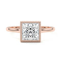 Rose gold Princess Diamond Solitaire Engagement Ring with Milgrain Bezel Setting