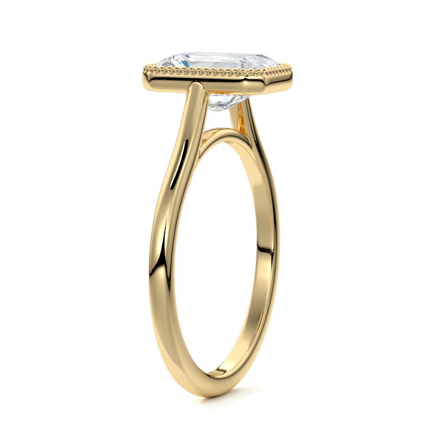 Yellow gold Radiant Diamond Solitaire Engagement Ring with Milgrain Bezel Setting