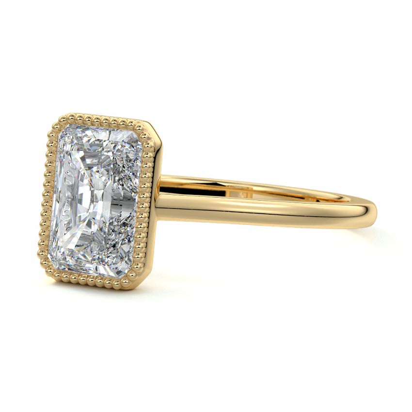 Yellow gold Radiant Diamond Solitaire Engagement Ring with Milgrain Bezel Setting