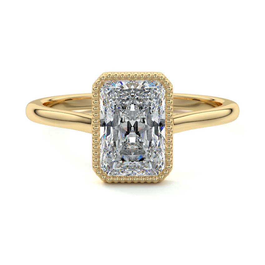 Yellow gold Radiant Diamond Solitaire Engagement Ring with Milgrain Bezel Setting