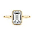 Yellow gold Emerald Diamond Solitaire Engagement Ring with Milgrain Bezel Setting