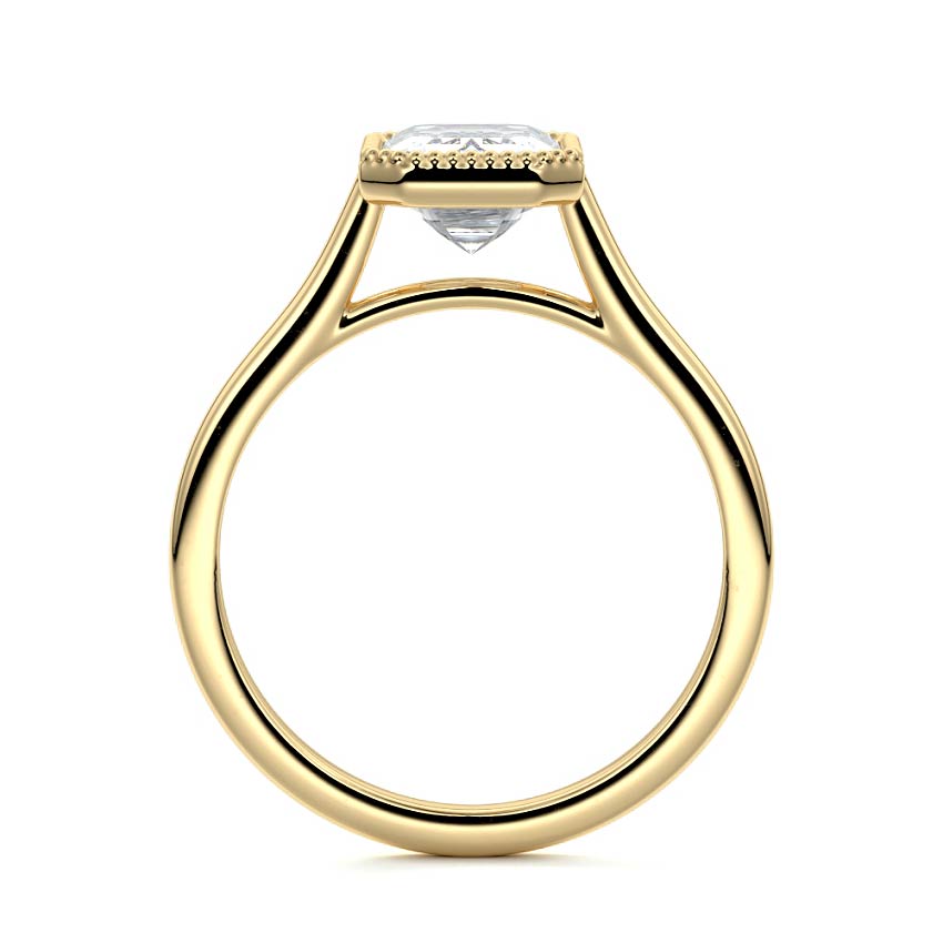 Yellow gold Emerald Diamond Solitaire Engagement Ring with Milgrain Bezel Setting