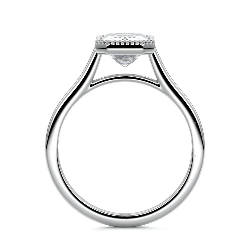 Silver Cushion Diamond Solitaire Engagement Ring with Milgrain Bezel Setting