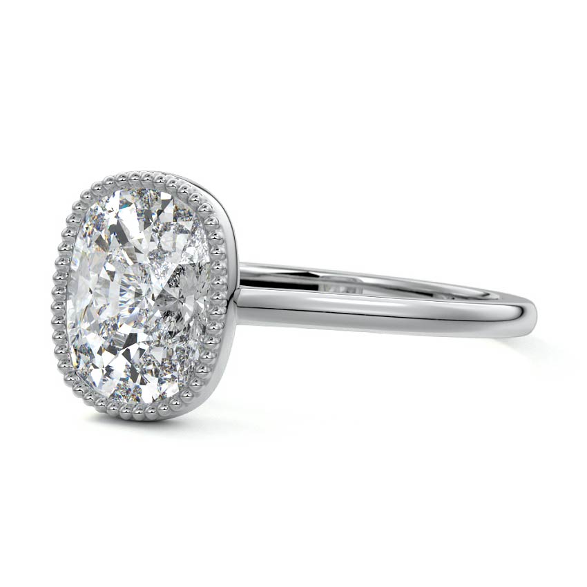 Silver Cushion Diamond Solitaire Engagement Ring with Milgrain Bezel Setting