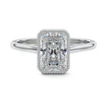 Platinum Radiant Diamond Solitaire Engagement Ring with Milgrain Bezel Setting