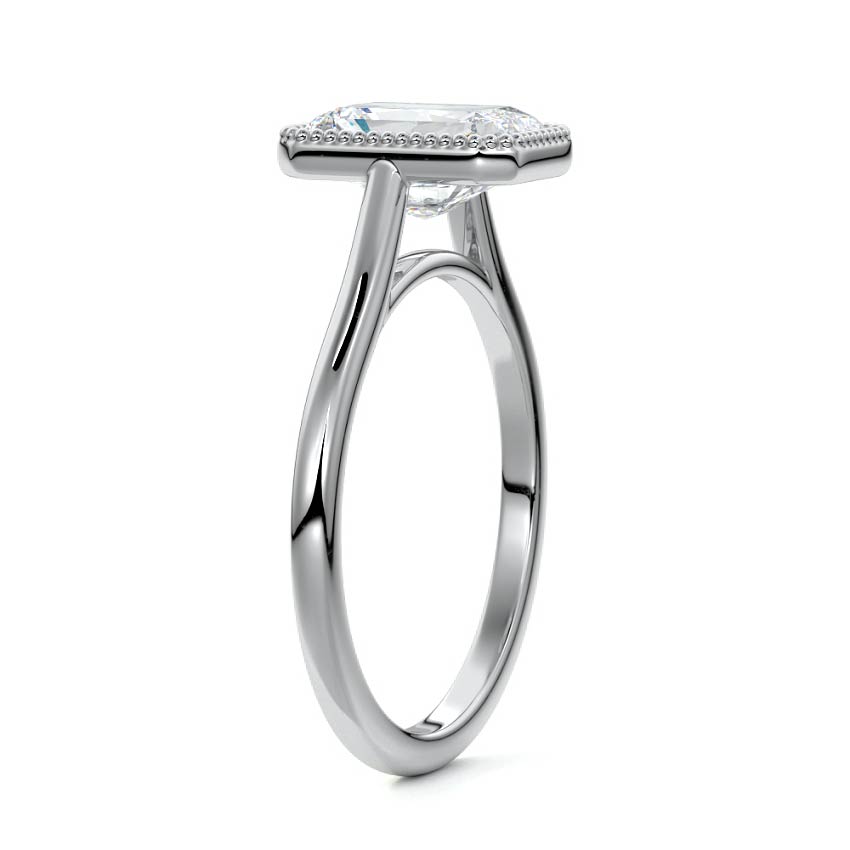 Platinum Radiant Diamond Solitaire Engagement Ring with Milgrain Bezel Setting