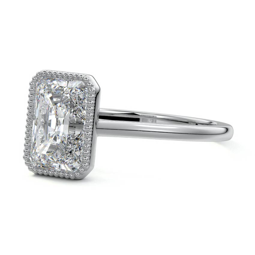 Platinum Radiant Diamond Solitaire Engagement Ring with Milgrain Bezel Setting