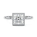 Platinum Princess Diamond Solitaire Engagement Ring with Milgrain Bezel Setting